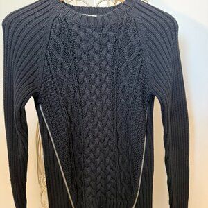 Michael Kors Black Cable Knit Sweater with Silver Zipper Accents XS